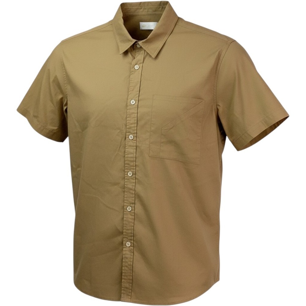 7 For All Mankind Shirt Button Up Short Sleeve Taupe Minimalist Casual Men L NWT